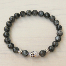 Mens or Womens Natural stone Stretch Bracelet, Mens Gray Larvikite , Meditation Yoga  Buddha Bracelet 2024 - buy cheap