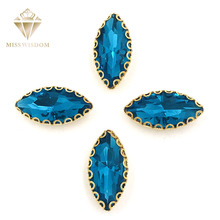 NEW 7X15mm Peacock blue Leaf shape sew on rhinestones gold base with hole lacy claws glass crystal rhinestone Diy accessories 2024 - buy cheap