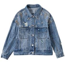 Embroidery three-dimensional diamond Denim jackets female single breasted Frayed hole denim outwear tops wq1558 dropship 2024 - buy cheap