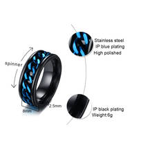 8mm Black Rings For Men Blue Center Curb Chain Spinner Biker Ring Stainless Steel Reliever Worry Band Male Jewelry Accessories 2024 - buy cheap