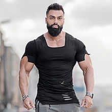 Muscleguys Fitness Clothing 2019 Summer T Shirt Men Ripped Hole T-shirts Mens Slim Fit Tees Men's Hip Hop Extend Gyms Tshirt 2024 - buy cheap