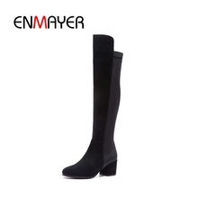 ENMAYER Over the knee Boots women fashion Pointed toe zipper Fashion boots women square heel high heel boots size 34-39 CR1442 2024 - buy cheap