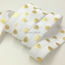 5/8" White Fold Over Elastic With Gold Foil Polka Dot Print FOE For DIY Headwear Hair Accessories Ribbon 10Y/Lot 2024 - buy cheap