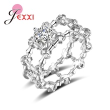 925 Sterling Silver European  American Fashion Round Double Row Crystal Zircon Ring Jewelry Birthday Gift 2024 - buy cheap