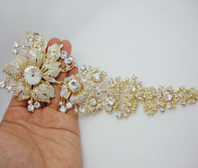 Luxurious 7.87" Long Flower Leaf Gold Plate Brooch Clear Rhinestone Crystal 2024 - buy cheap