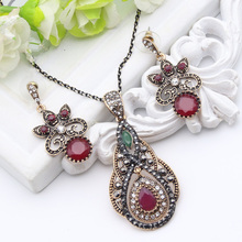 Conjunto de joias estilo turco, brincos de resina em forma de flor, colar com pingente, joias étnicas com strass, para moças indianas e bijuterias femininas 2024 - compre barato