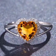Кольцо с цитрином для влюбленных, кольцо из натурального цитрина на палец, драгоценный камень 7 мм, цвет серебро 925 пробы, ювелирные изделия из тонкого желтого кристалла 2024 - купить недорого