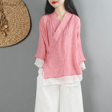 Nueva camisa de lino para mujer, top de estilo chino tradicional, blusas de lino de color sólido, ropa oriental V1475 2024 - compra barato