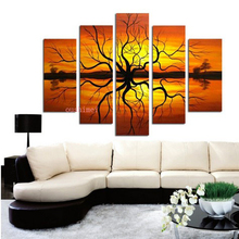 Top Handmade 5 Pcs Modern Picture On Canvas Abstract Oil Painting Handmade Abstract Wall Art Landscape Pictures Sunrise Painting 2024 - buy cheap