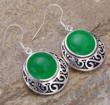 Free shipping shitou 00730 Round Green  925 Sterling Hook Vintage Dangle Earrings 2024 - buy cheap