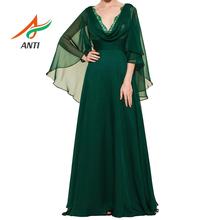 ANTI Dark Green Sexy V-neck Formal Party Gowns Long Evening Dress With Long Sleeve Women 2019 Summer Chiffon robe de soiree 2024 - buy cheap