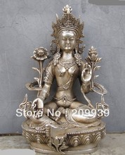 001316 Тибет Буддизм Белый Бронза Серебро Зеленая Тара Кван-Инь Статуя Будды (A0314) 2024 - купить недорого