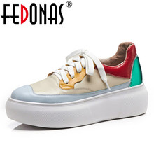 FEDONAS Brand Women Flat Platforms Shoes Mix-color Genuine Leather Breathable Sport Shoes Woman Lace Up High Platforms Flats 2024 - buy cheap