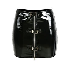 Sexy Girl Wet Look PVC Mini Black Pencil Skirt Latex Faux Leather Clubwear Vinyl Buckles Zipper Up Front Slim Pencil Skirt 2024 - buy cheap