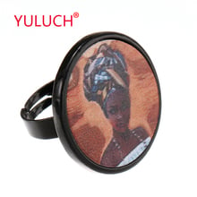 YULUCH-Anillo de aleación de Moda nacional Vintage para mujer africana, sortija redonda de aleación de madera para incrustar, regalo de aniversario de boda con personalidad 2024 - compra barato