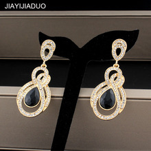 Jiayijiaudo-pendientes de Color dorado para mujer, aretes largos con diamante de imitación clásico para boda, joyería nupcial, envío directo 2024 - compra barato