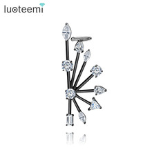 LUOTEEMI Stock Oro Blanco-Color Europen Exageración Gem Cubic Zirconia Pendiente Para Las Mujeres Brincos Ear Cuff Stud 1 UNID Bijoux 2024 - compra barato