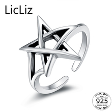 Anel 925 de prata esterlina da moda licpersonagem, anel com pentagrama vazado ajustável para mulheres joias antigas lr0324 2024 - compre barato