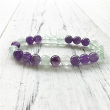 Natural Purple Quartz And Fluorite Bracelet Beautiful colored stone Yoga Mala Bracelets Fashion Gift For Men & Women 2024 - buy cheap