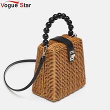 2022 Brand Designer bead hand-woven straw bag women samll Tote Bags for Summer Travel Handle Bag Ladies Shoulder for Girl L119 2024 - buy cheap