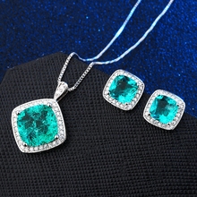 Brincos e colar de corrente para mulheres, conjunto de joias clássicas aaa zircônia cúbica dubai, azul e verde 2024 - compre barato
