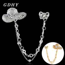 GDHY Fashion Rhinestone Hat Bow Tassel Chain Brooches Double Chains Corsage Coat Sweater For Women Lady Jewelry Couple Pins 2024 - buy cheap