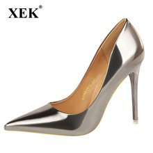 Женские туфли на высоком каблуке XEK, модные туфли на высоком металлическом каблуке, пикантные тонкие туфли с острым носком, ZLL362, европейский стиль 2018 2024 - купить недорого