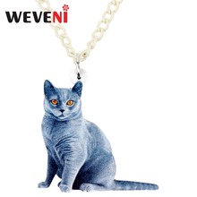 WEVENI-collar de acrílico Original para mujer y niña, gargantilla de cadena con colgante de gatito azul sentado, joyería para mujer y niña, venta al por mayor 2024 - compra barato