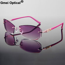 Gmei Optical Rimless Women's Plain Sunglasses With Rhinestones On Lenses None Diopters Diamond Trimming Cut Rimless Sunglasses 2024 - buy cheap