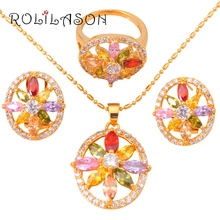 Conjuntos de joyas de cristal de circonia de tono de Color dorado, pendientes, collar, anillo sz #5,5 #6,5 #7,5 8,25 joyería de moda JS394 2024 - compra barato