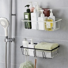 Metal Holder Bathroom Suction Shelf Shower Storage Rack For Wall Shampoo Holder Basket With Hooks Towel Organizer Hanging 2024 - buy cheap