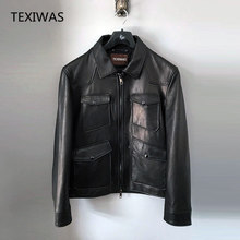 TEXIWAS-Chaqueta grande de piel auténtica para hombre, abrigo de piel de oveja para motociclista, color negro, cálido, para otoño y primavera, 6XL, 100% 2024 - compra barato