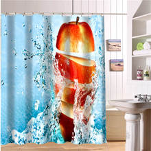 Novo personalizado frutas frescas maçã na água moderna cortina de chuveiro poliéster impressão tecido cortina do banheiro à prova dwaterproof água com gancho 2024 - compre barato
