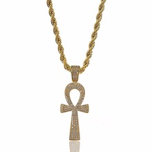 Colgante de diamantes de imitación para hombre, Cruz egipcia, Color oro plata, cobre, Hip Hop, rapero, joyería 2024 - compra barato