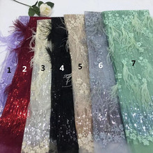 French Net Lace Fabric David-61019  feather with embroidery mesh nigerian tulle lace fabric 2024 - buy cheap
