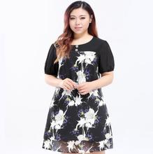 Women Dress 2018 Elegant Women Dress short sleeve High Waist ladies wear Retro Printed Slim Chiffon Dress 4XL-10XL M354 2024 - buy cheap