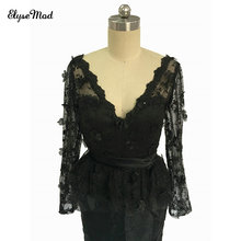 New Arrival Party Dresses Long Sleeeves Cocktail Dress Gown Tulle Sexy V-Neck Short Open Back Lace Black 2024 - buy cheap