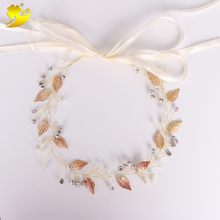 XinYun Fashion Handmade Golden Leaf Bridal Hair Accessories Headbands Girls Birthday Party Decoration Pearl Rhinestone Headband 2024 - buy cheap