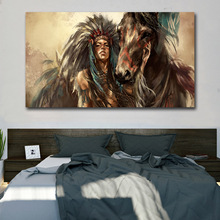 Goodecoração pintura em tela de parede arte impressões de imagens mulher e cavalo em tela sem moldura pôster de parede decoração para sala de estar 2024 - compre barato