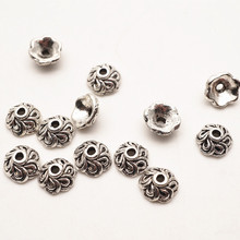 Pendientes de flores de estilo Tibetano para fabricación de joyas, joyería de plata antigua, 30 Uds., 7mm 2024 - compra barato