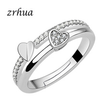 ZRHUA Genuine 925 Sterling Silver Stackable Ring Double Heart CZ Finger Rings for Women Wedding Anniversary Jewelry Anel 2024 - buy cheap