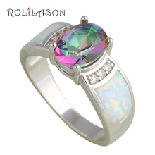 Supper supplier White Fire Opal Silver Stamped Ring Appealing Rainbow Zircon women Ring USA Sz #6#7#8#9 Fashion Jewelry OR629 2024 - buy cheap