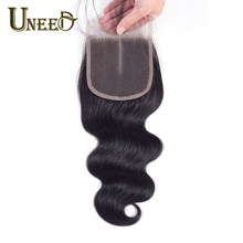 Uneed Hair Body Wave Closure Swiss Lace Free/Middle Part Closure Remy Brazilian Human Hair Lace Closure 120% Density 10"-20"inch 2024 - buy cheap