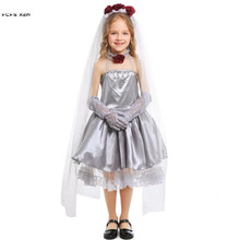 Girls Halloween Bride Costumes Kids Children Corpse bride Scary Cosplay Carnival Purim parade Stage play Masquerade party dress 2024 - buy cheap
