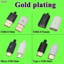 cltgxdd DIY USB 2.0 Micro Type c Male Connector Gold  plating Female Plug 4 Pin 5Pin Type A Components White Black 2024 - compre barato