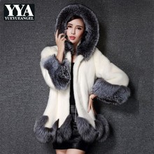 Faux Fox Fur Coat Women White Black Hooded Faux Mink Fur Jacket Luxury Ladies Winter Fashion Long Coat Large Size Clothes 2024 - buy cheap