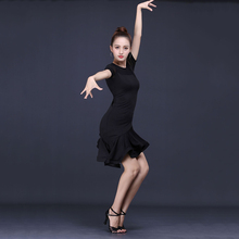 Черное платье для латинских танцев, Женский ассиметричный костюм для танго, чачи, бальных танцев, румбы, для латинских танцев 2024 - купить недорого