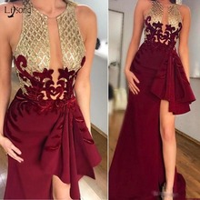 Fashion Burgundy High Split Mermaid Evening Dresses With Sparkle Sequined Prom Gowns Abiye Appliques Ruffles Formal Dresses 2019 2024 - buy cheap