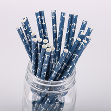 25pcs Navy Blue Anchor Paper Straws for Baby Shower Kids Birthday Party Decoration Supplies Disposable Paper Drinking Straws 2024 - buy cheap