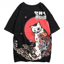 Новая мужская футболка с японским укиё-котом, стиль Харадзюку, искусственная уличная одежда, мужская футболка с коротким рукавом, повседневные летние топы, футболка для мужчин 2024 - купить недорого
